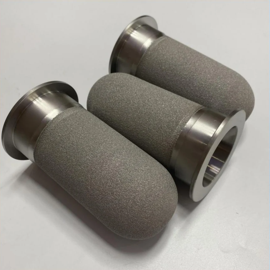 Porous titanium filter cartridges with metal end fittings
