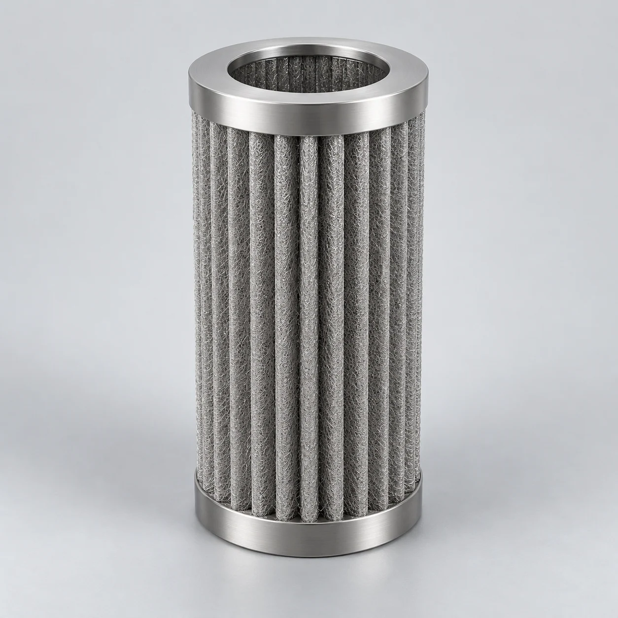 Pleated sintered metal fiber filter element