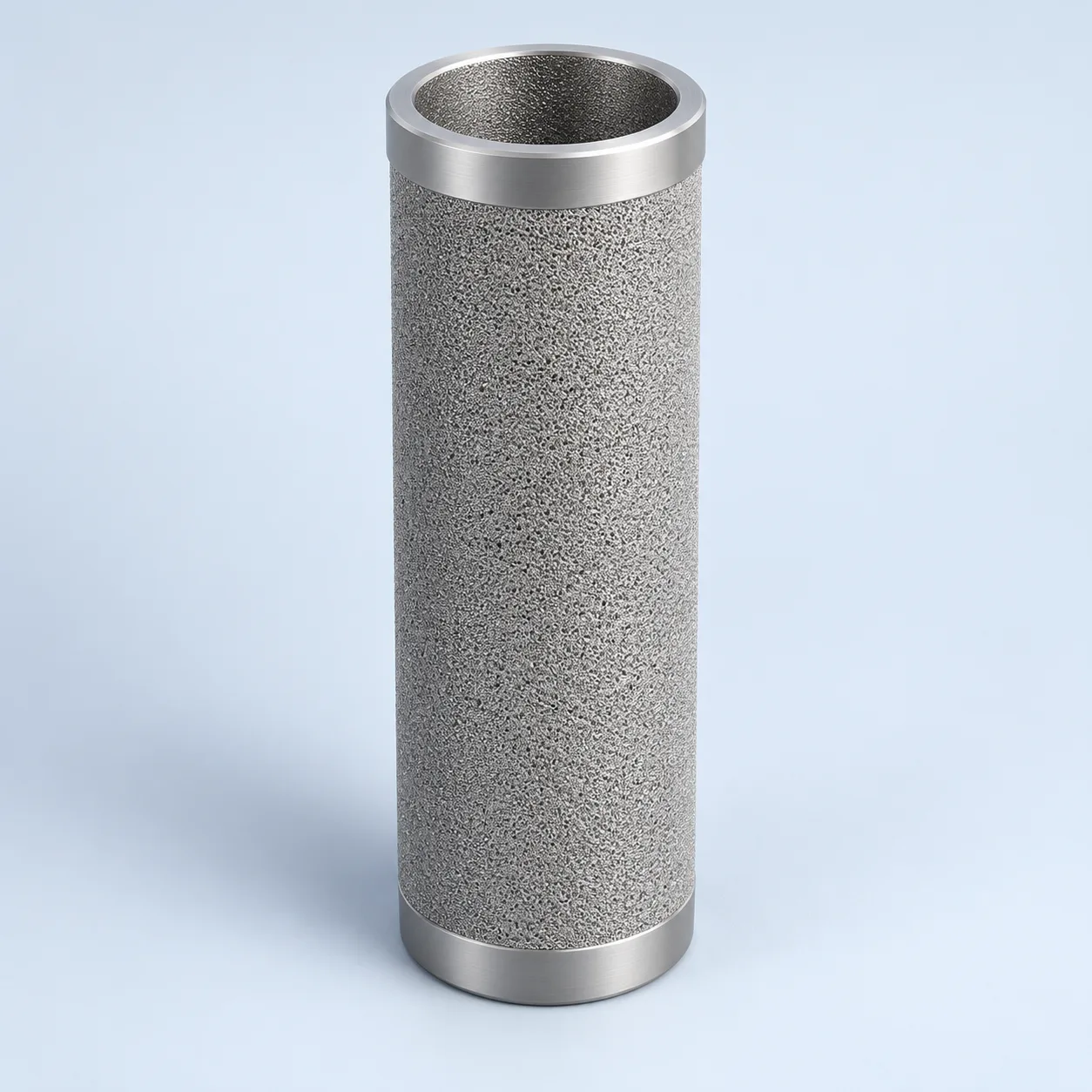 Porous liquid-filter candle with an open upper connection and a closed lower end.
