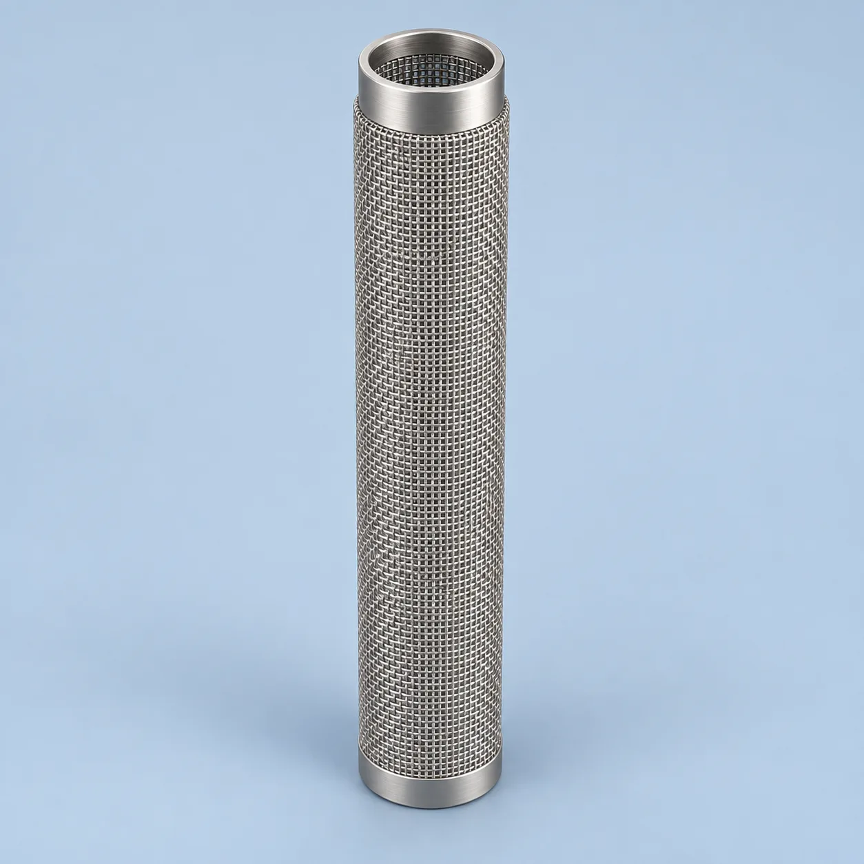 Slender supported-mesh steam element with an open upper connection and closed lower end.