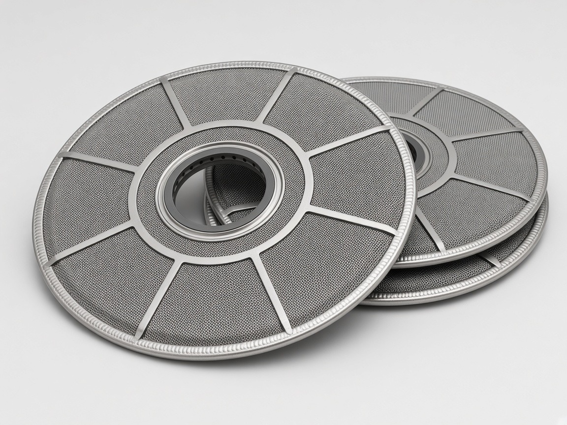 Polymer melt leaf filter discs with centre hub and radial ribs