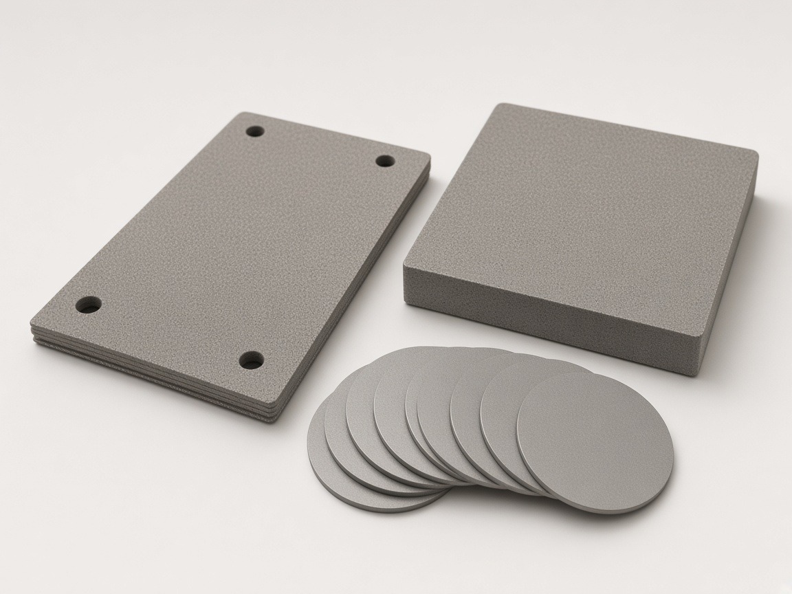 Sintered porous metal plates, block and thin discs